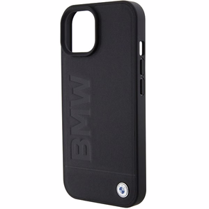 BMW Nahkainen Hot Stamp Suojakuori iPhone 15 Plus:lle - musta