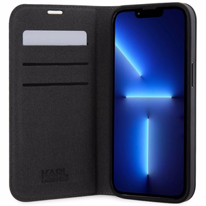Karl Lagerfeld KLBKP14LSAKLHPG iPhone 14 Pro 6.1 kirjakuori hopeinen/hopeinen Saffiano Monogram