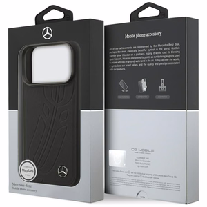 Mercedes Nahkainen Large Laurel Leave MagSafe Suojakuori iPhone 17 Pro:lle - musta