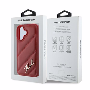 Karl Lagerfeld Suojakuori iPhone 16 6.1 KLHCP16SPQDSMGR Punainen Kova Diagonal Quilted Script