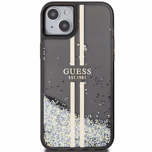 Guess Liquid Glitter Gold Stripes suojakuori iPhone 15 Plus / 14 Plus:lle - musta