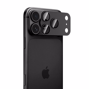 Musta alumiinista ja karkaistusta lasista valmistettu Tech-Protect CamFull Fit+ -kameramoduulisuoja Apple iPhone 18 Pro Max -puhelimelle