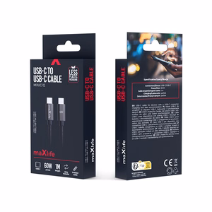 Maxlife MXUC-12 Kaapeli USB-C - USB-C 1,0 m 60W musta