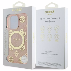 Guess IML Peony On 4G Background MagSafe Suojakuori iPhone 16 Pro:lle - vaaleanpunainen