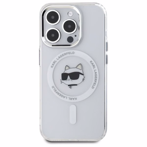 Karl Lagerfeld IML Metal Choupette Head MagSafe iPhone 15 Pro Suojakuori - valkoinen