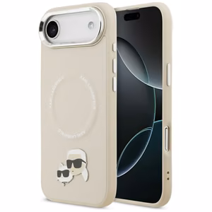Karl Lagerfeld MagSafe PU Suojakuori Karl&Choupette Pins -logolla ja metallikamerapainikkeilla iPhone 17 Air:lle - Beige