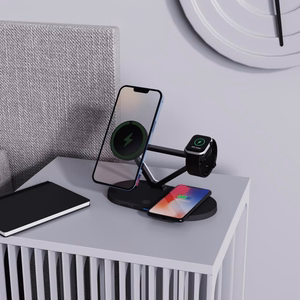 Tech-Protect QI15W-A41 3in1 Langaton laturi MagSafella Apple-laitteille - Musta