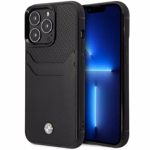 BMW BMHCP14L22RSEPK musta nahkainen korttipaikallinen suojakuori iPhone 14 Pro 6.1