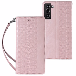 Magneetti hihna Kotelo Kotelo Samsung Galaxy S22 + (S22 Plus) pussi lompakko + Mini Lanyard riipus vaaleanpunainen