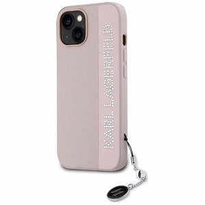 Karl Lagerfeld Saffiano Rhinestones & Charm Suojakuori iPhone 15 / 14 / 13:lle - vaaleanpunainen