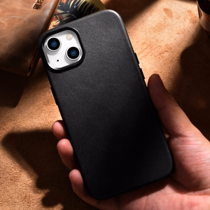 iCarer Case Nahkakotelo iPhone 14 Plus -puhelimelle aito nahkakotelo musta (yhteensopiva MagSafe)