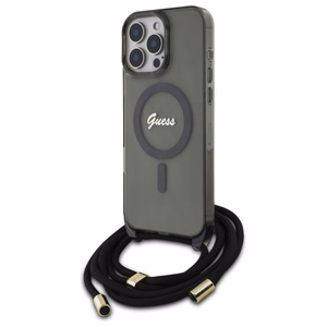 Guess Crossbody Cord Script MagSafe suojakuori iPhone 16 Pro:lle - musta