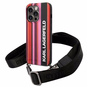 Karl Lagerfeld tapauksessa iPhone 14 Pro 6,1" KLHCP14LSTSTP vaaleanpunainen kovakotelo väri raidat hihna