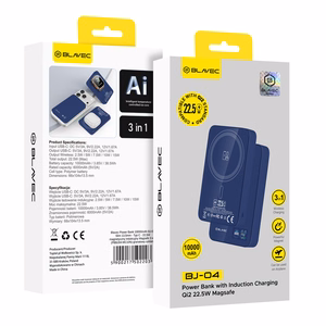 Blavec varavirtalähde 10000 mAh BJ-04 Slim 13,5 mm - Type C - 22,5 W magneettinen Magsafe 3-in-1 (PBBJ04-MC10N) tummansininen lasi