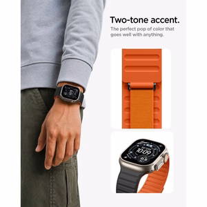 Spigen Athlex Air M -ranneke Apple Watch 44/45/46/49 mm -malleille, musta ja oranssi