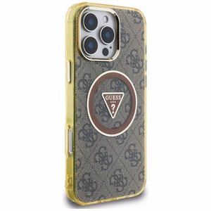 GUESS Suojakuori iPhone 16 Pro Max:lle MagSafe-yhteensopiva GUHMP16XHG4PRTGW (IML Metal Glitter 4G Circle Triangle) Ruskea
