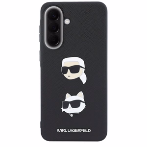 Karl Lagerfeld -suojakuori Karl&Choupette Heads Pins&Logo -kuviolla Samsung Galaxy A57 5G -mallille, musta