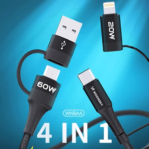 Wozinsky WNBAA 4in1 kaapeli 2x USB-C 1x USB-A 1x Lightning 60W 1 m - musta