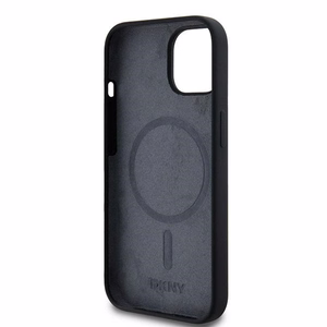 DKNY Liquid Silikoninen White Printed Logo MagSafe Suojakuori iPhone 14 / 15 / 13:lle - musta