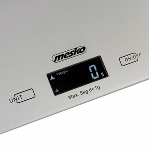 Mesko MS 3145 – elektroninen keittiövaaka, enintään 5 kg, 1 g tarkkuus, LCD, hopeanvärinen