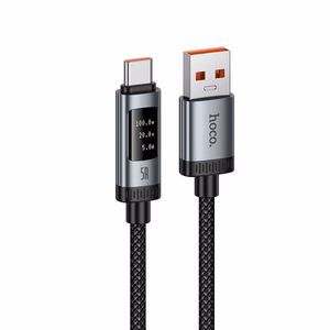 Kaapeli USB-A USB-C Hoco PD 6A 100W 1,2 m U148 digitaalinäytöllä musta