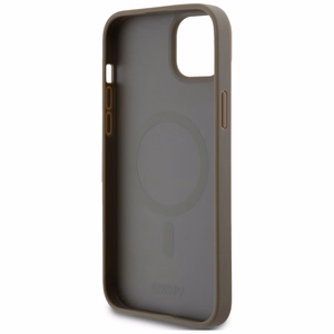 DKNY Leather Pattern Metal Logo MagSafe Case for iPhone 15 Plus / 14 Plus - Brown