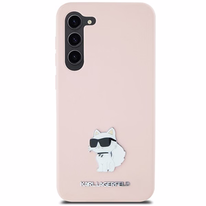 Karl Lagerfeld Silikoninen Choupette Metal Pin Suojakuori Samsung Galaxy S23+:lle - vaaleanpunainen