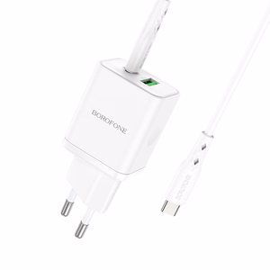 Borofone Seinälaturi BN7 - USB + Type C - QC 3.0 PD 20W Type C - Type C -kaapelilla valkoinen