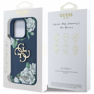 Guess Grained Roses Big 4G logo Suojakuori iPhone 16 Pro:lle - sininen