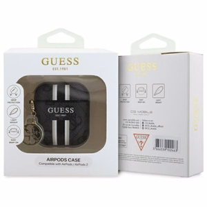 Guess GUA2P4RPSK AirPods 1/2 kotelo musta/musta 4G Printed Stripes Charm