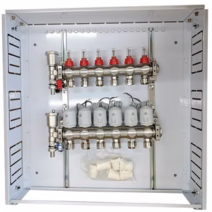 HiSmart HT260416 6-loop underfloor heating manifold set with NC 230 V thermal actuators and flow meters