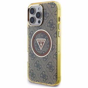 GUESS Suojakuori iPhone 16 Pro:lle MagSafe-yhteensopiva GUHMP16LHG4PRTGW (IML Metal Glitter 4G Circle Triangle) Ruskea