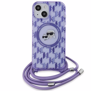 Karl Lagerfeld IML Crossbody Monogram Karl & Choupette Head MagSafe Suojakuori iPhone 15 / 14 / 13:lle - violetti