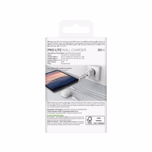 Puro PROLITE 30W USB-A / USB-C seinälaturi + USB-C - USB-C kaapeli 1.2m - Valkoinen
