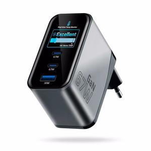 everActive GaN 67W – 67 W GaN-verkkolaturi, 1× USB-A ja 2× USB-C, Quick Charge 4+, musta
