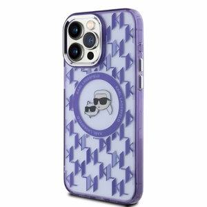 Karl Lagerfeld IML Monogram Karl & Choupette Head MagSafe Suojakuori iPhone 15 Pro Max:lle - Violetti