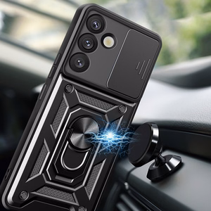 Hybrid Armor Camshield with Camera Cover and Metal Ring for Samsung Galaxy S25+ - Black