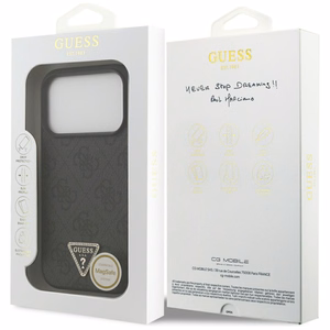 Guess Leather 4G Triangle Strass MagSafe -suojakuori iPhone 18 Pro / 17 Pro – musta