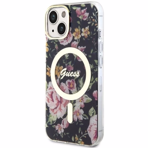 Guess Flower MagSafe suojakuori iPhone 14:lle - musta