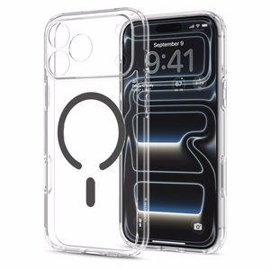 Spigen Ultra Hybrid MagSafe -suojakuori iPhone 18 Pro / 17 Pro -malleille, läpinäkyvä grafiitinharmaa