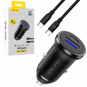 Blavec autolaturi BS-01B-C Road - USB + Type C - QC 3.0 18W PD 20W ja Type C - Type C -kaapeli (CCBS01BCR-UCB) musta