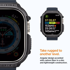 Spigen Rugged Armor -suojakuori Apple Watch Ultra 49 mm -mallille, mattamusta