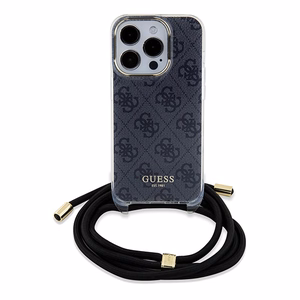 Guess GUHCP15LHC4SEK HC Crossbody Cord 4G Print -suojakuori iPhone 15 Pro 6,1:lle - musta