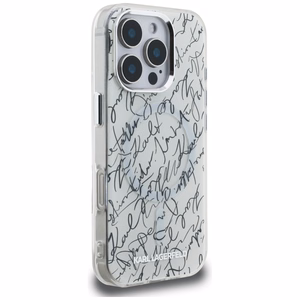 Karl Lagerfeld IML Karl Script Pattern MagSafe Suojakuori iPhone 16 Pro Max:lle - Valkoinen