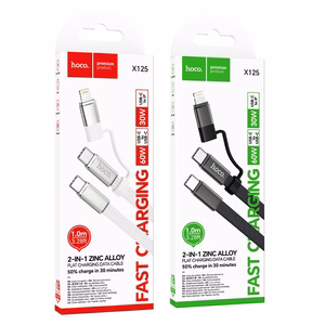 Litteä kaapeli USB C - USB C/iP 2in1 Hoco 3A 60W 1 m X125 musta