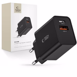 Tech-Protect NC30W laturi USB-C PD 30W / USB-A QC 3.0 - musta