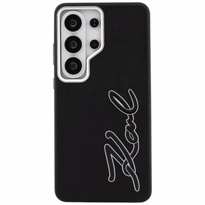 Karl Lagerfeld Suojakuori Grained Signature Metal Resin Logo Samsung Galaxy S26 Ultra:lle musta