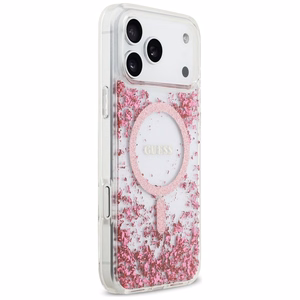 GUESS Suojakuori iPhone 17 Pro Max:lle MagSafe-yhteensopiva GUHMP17XRGRGEP (Resin Bottom Glitter) vaaleanpunainen
