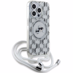 Karl Lagerfeld IML Crossbody Monogram Karl & Choupette Head MagSafe suojakuori iPhone 15 Pro:lle - läpinäkyvä
