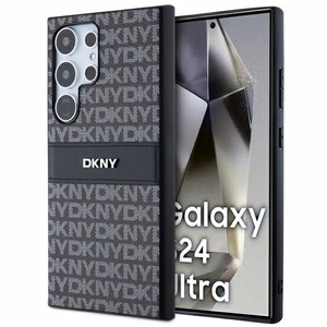 DKNY Nahkainen Mono Raita ja Metallinen Logo Suojakuori Samsung Galaxy S24 Ultra:lle - musta